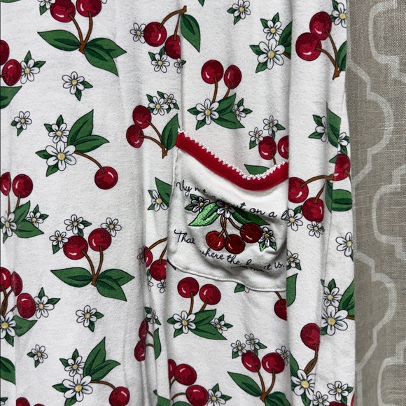 Mary Engelbreit white with Red cherry print house dress night gown size large - Picture 3 of 6